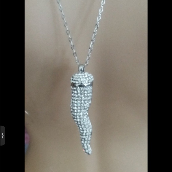 LRG Crystal Italian horn necklace unisex new silver back new - Picture 6 of 8